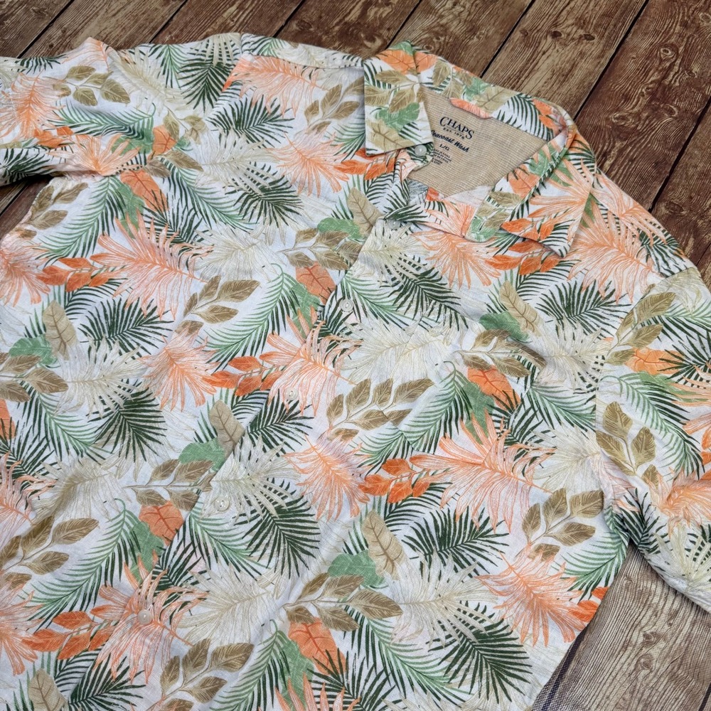 Chaps Seacoast Wash Button Up Shirt Mens Large Multicolor Tropical Linen Blend